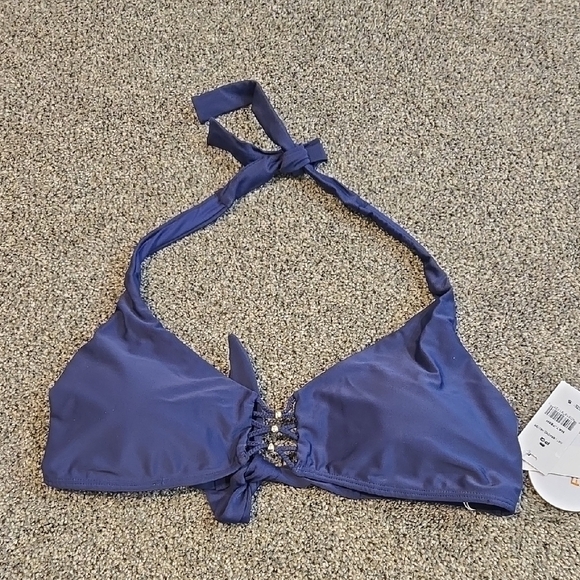 NWT PQ Women Blue Halter Bikini Top Swim Sz M - Picture 1 of 6